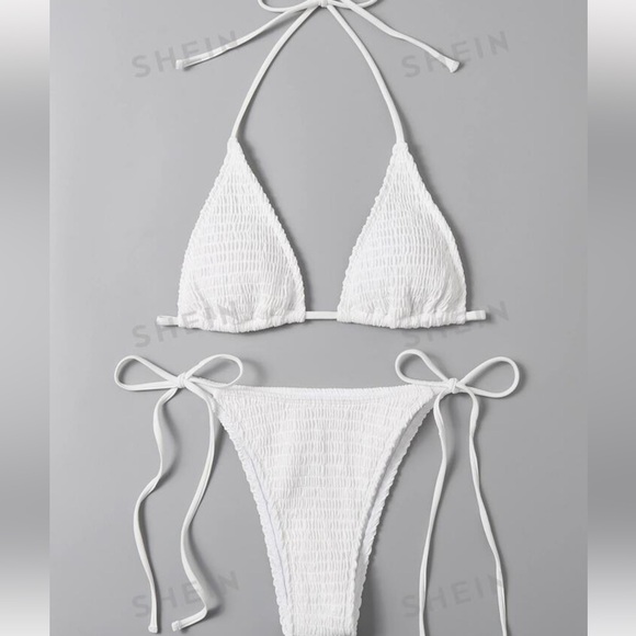 NEW Shein - Mono Bikini Set Smocked Micro Triangle Bra & Tie Side, Medium - Picture 3 of 9